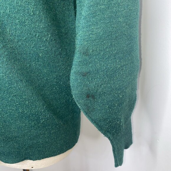 Vintage LL Bean Mens Wool Sweater Elbow Shoulder Patches Green 1/4 Zip Sz L USA - Picture 5 of 10